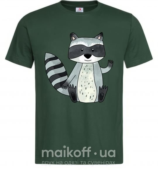Мужская футболка Say hi to racoon Темно-зеленый фото