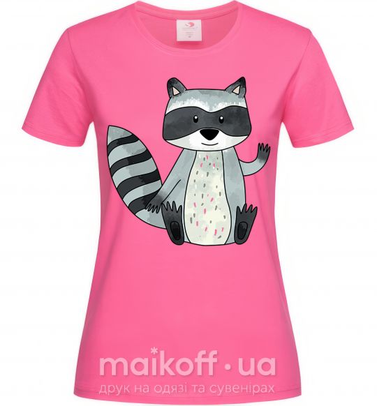 Женская футболка Say hi to racoon Ярко-розовый фото