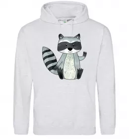 Мужская толстовка (худи) Say hi to racoon Серый меланж фото