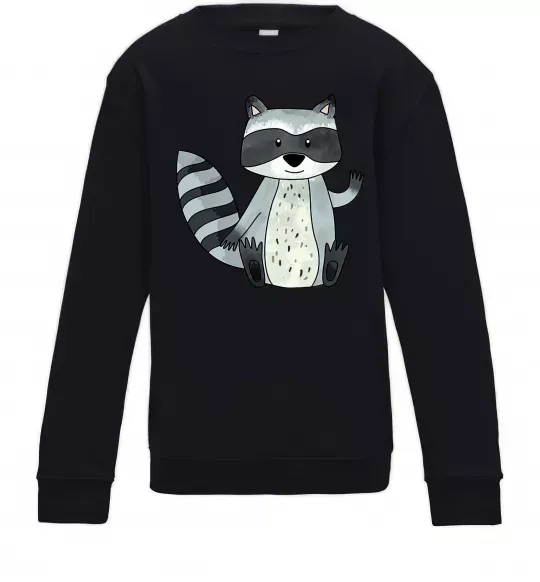 Детский Свитшот Say hi to racoon Черный фото