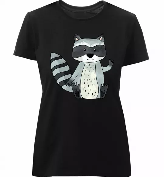 Жіноча преміум футболка Say hi to racoon Чорний фото