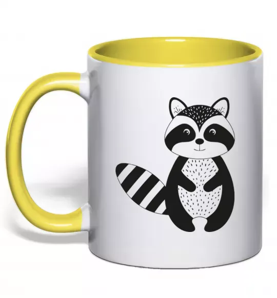 Чашка з кольоровою ручкою Маленький єнот чорний Сонячно жовтий фото