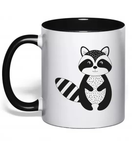 Чашка з кольоровою ручкою Маленький єнот чорний Чорний фото