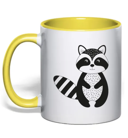 Чашка з кольоровою ручкою Маленький єнот чорний Лимонний фото