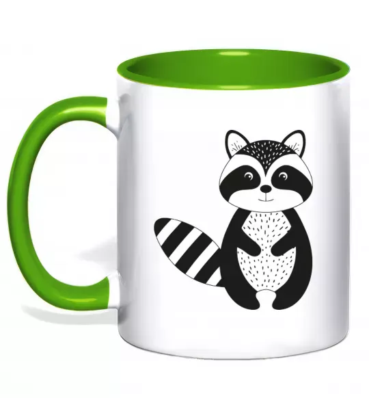 Чашка з кольоровою ручкою Маленький єнот чорний Зелений фото