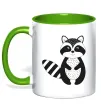 Чашка з кольоровою ручкою Маленький єнот чорний Зелений фото