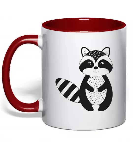 Чашка з кольоровою ручкою Маленький єнот чорний Червоний фото