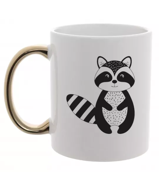 Чашка з кольоровою ручкою Маленький єнот чорний Золото фото