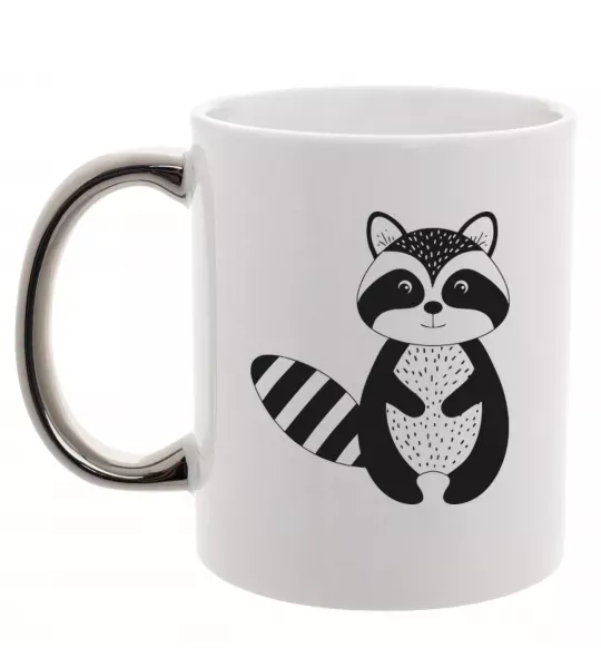 Чашка з кольоровою ручкою Маленький єнот чорний Срібло фото