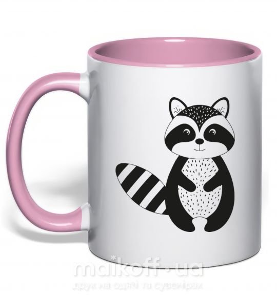 Чашка з кольоровою ручкою Маленький енот черный Ніжно рожевий фото
