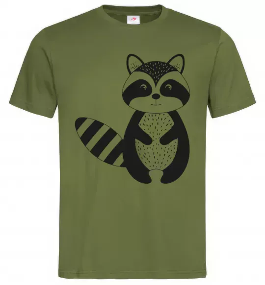 Чоловіча футболка Маленький єнот чорний Оливковий фото