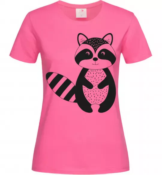 Женская футболка Маленький єнот чорний Ярко-розовый фото