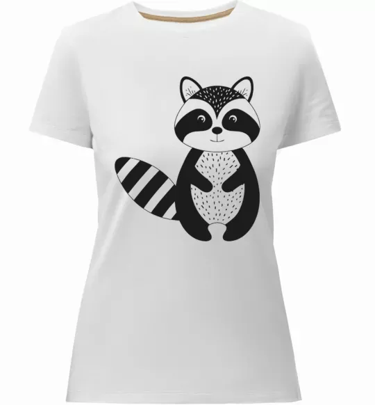 Женская премиум футболка Маленький єнот чорний Белый фото