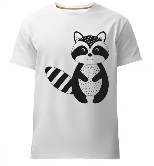 Чоловіча преміум футболка Маленький єнот чорний Білий фото