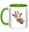 Чашка з кольоровою ручкою Жираф акварель Зелений фото