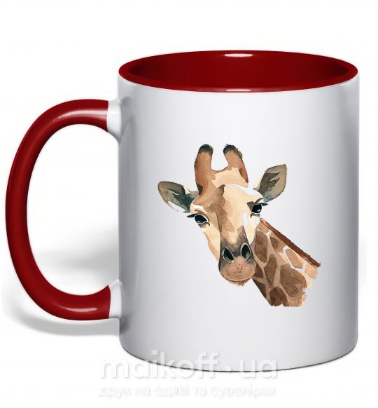 Чашка з кольоровою ручкою Жираф акварель Червоний фото