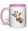 Чашка с цветной ручкой Жираф акварель Нежно розовый фото