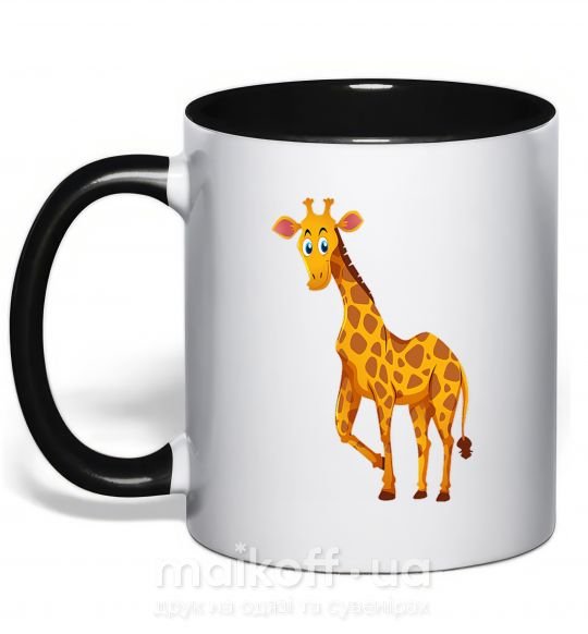 Чашка с цветной ручкой Жираф улыбается Черный фото
