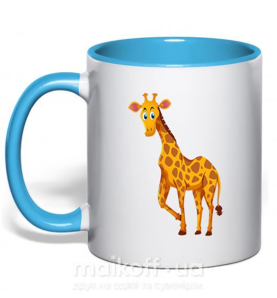 Чашка с цветной ручкой Жираф улыбается Голубой фото