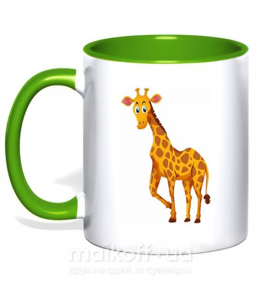 Чашка с цветной ручкой Жираф улыбается Зеленый фото