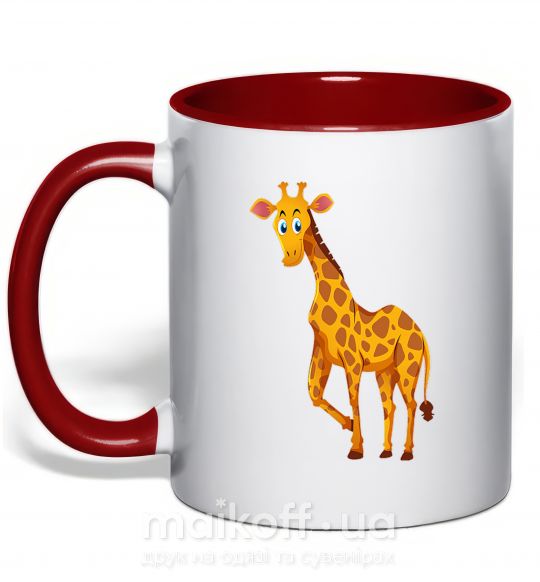 Чашка с цветной ручкой Жираф улыбается Красный фото