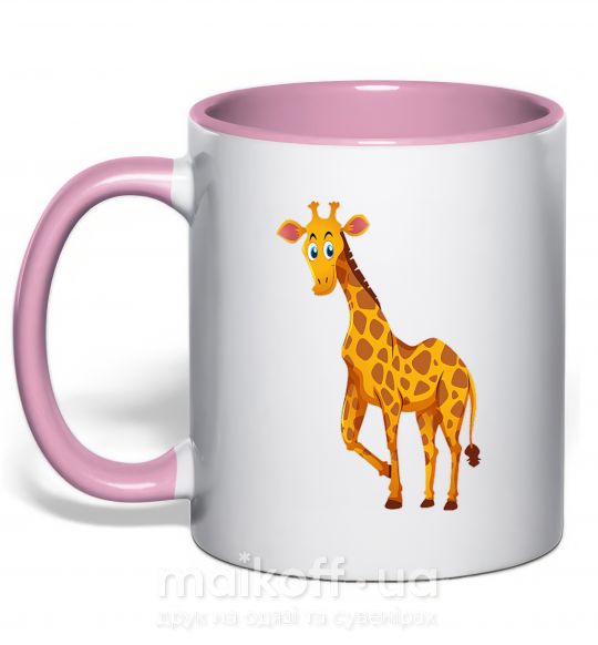 Чашка с цветной ручкой Жираф улыбается Нежно розовый фото