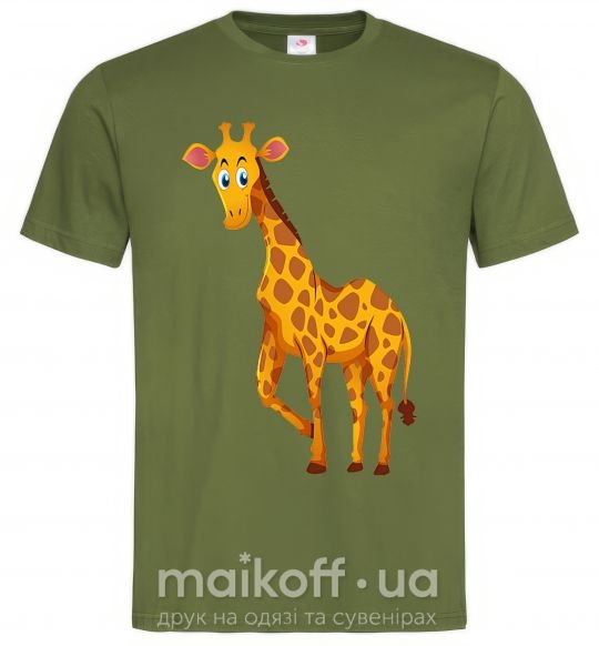 Мужская футболка Жираф улыбается Оливковый фото