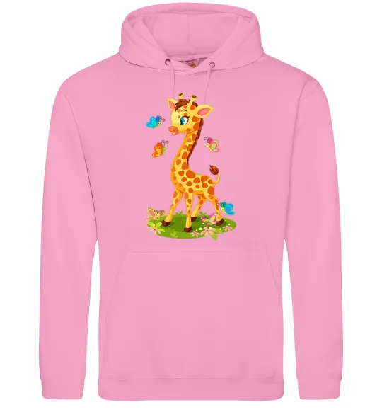 Мужская толстовка (худи) Жирафа з метеликами Розовый фото