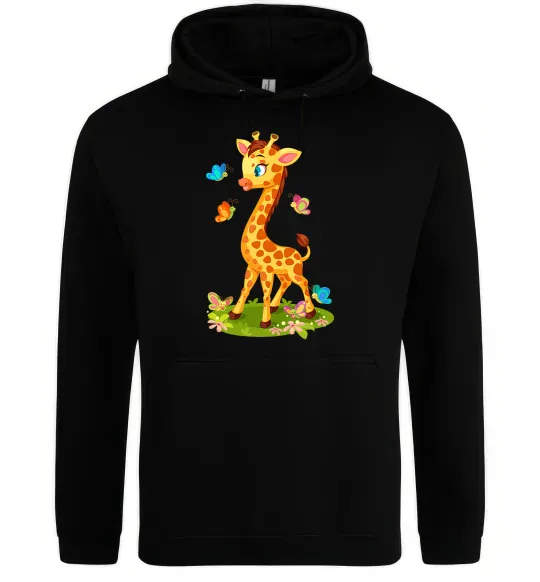 Чоловіча толстовка (худі) Жирафа з метеликами Чорний фото