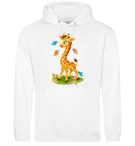 Чоловіча толстовка (худі) Жирафа з метеликами Білий фото