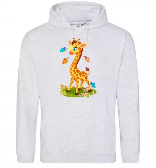 Чоловіча толстовка (худі) Жирафа з метеликами Сірий меланж фото