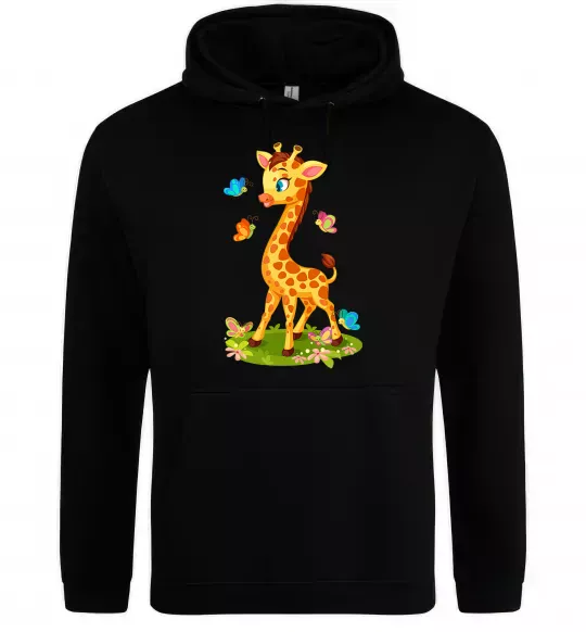 Жіноча толстовка (худі) Жирафа з метеликами Чорний фото