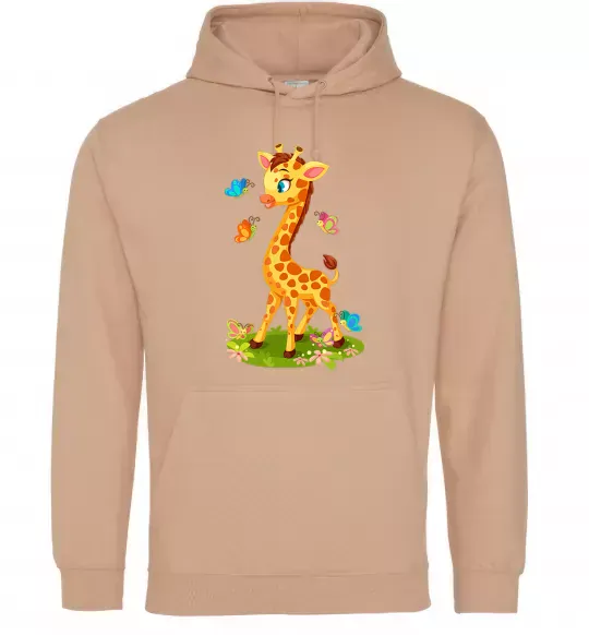 Жіноча толстовка (худі) Жирафа з метеликами Пісочний фото
