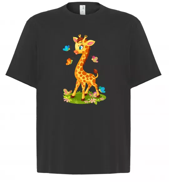 Футболка Оверсайз Жирафа з метеликами Черный фото