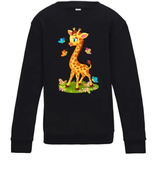 Детский Свитшот Жирафа з метеликами Черный фото