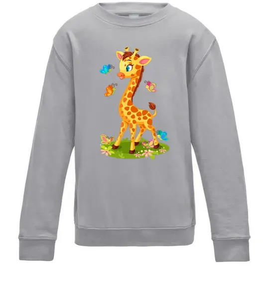 Детский Свитшот Жирафа з метеликами Серый меланж фото