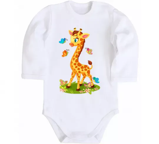 Детский боди Жирафа з метеликами Белый фото