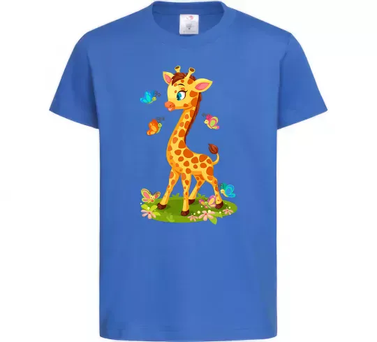 Детская футболка Жирафа з метеликами Ярко-синий фото