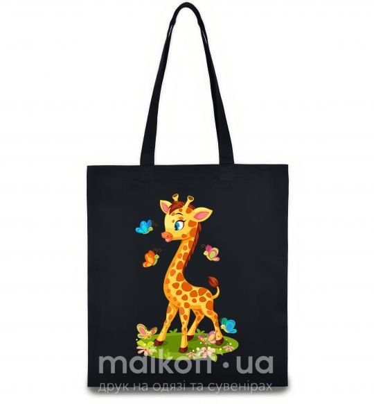 Эко-сумка Жираф с бабочками Черный фото