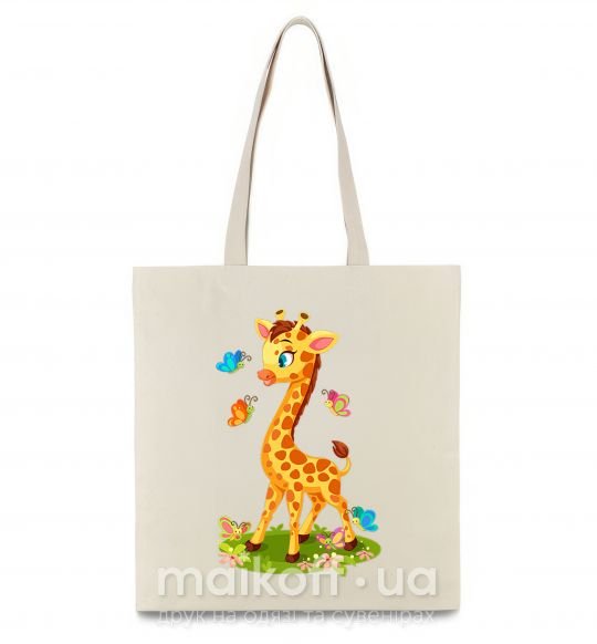 Еко-сумка Жираф с бабочками Бежевий фото
