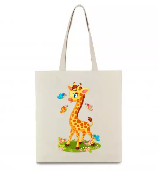 Еко-сумка Жирафа з метеликами Бежевий фото