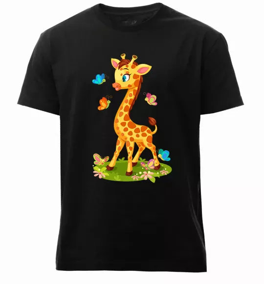 Чоловіча преміум футболка Жирафа з метеликами Чорний фото