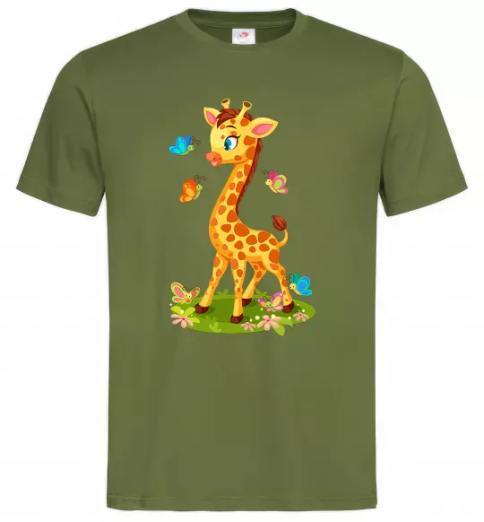Чоловіча футболка Жирафа з метеликами Оливковий фото