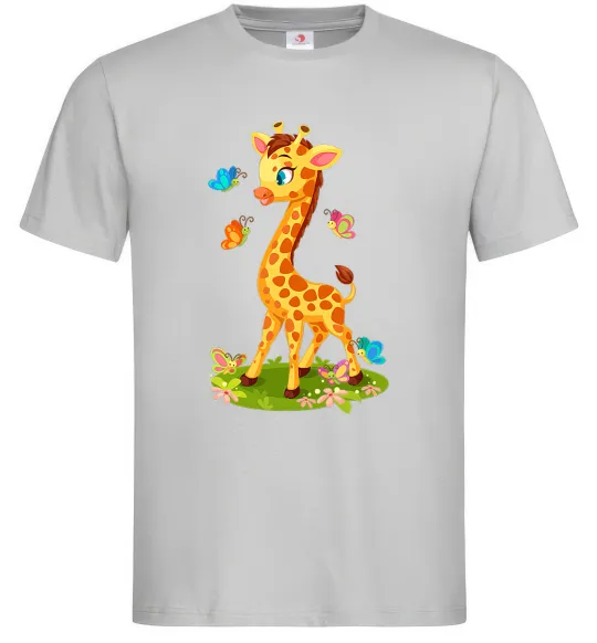 Чоловіча футболка Жирафа з метеликами Сірий фото