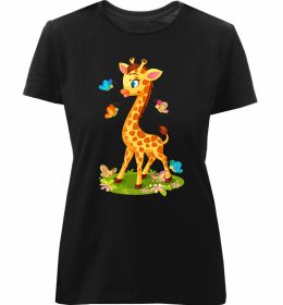 Жіноча преміум футболка Жирафа з метеликами