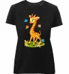 Женская премиум футболка Жирафа з метеликами Черный фото