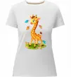 Женская премиум футболка Жирафа з метеликами Белый фото