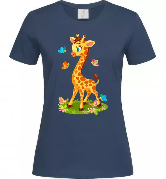 Женская футболка Жирафа з метеликами Темно-синий фото