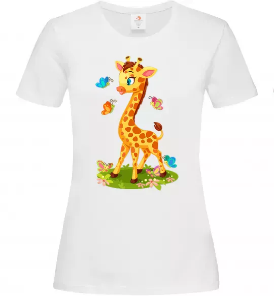 Женская футболка Жирафа з метеликами Белый фото