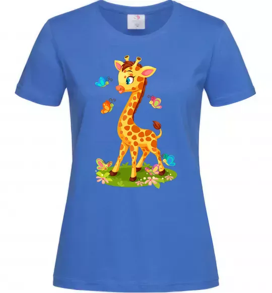Женская футболка Жирафа з метеликами Ярко-синий фото